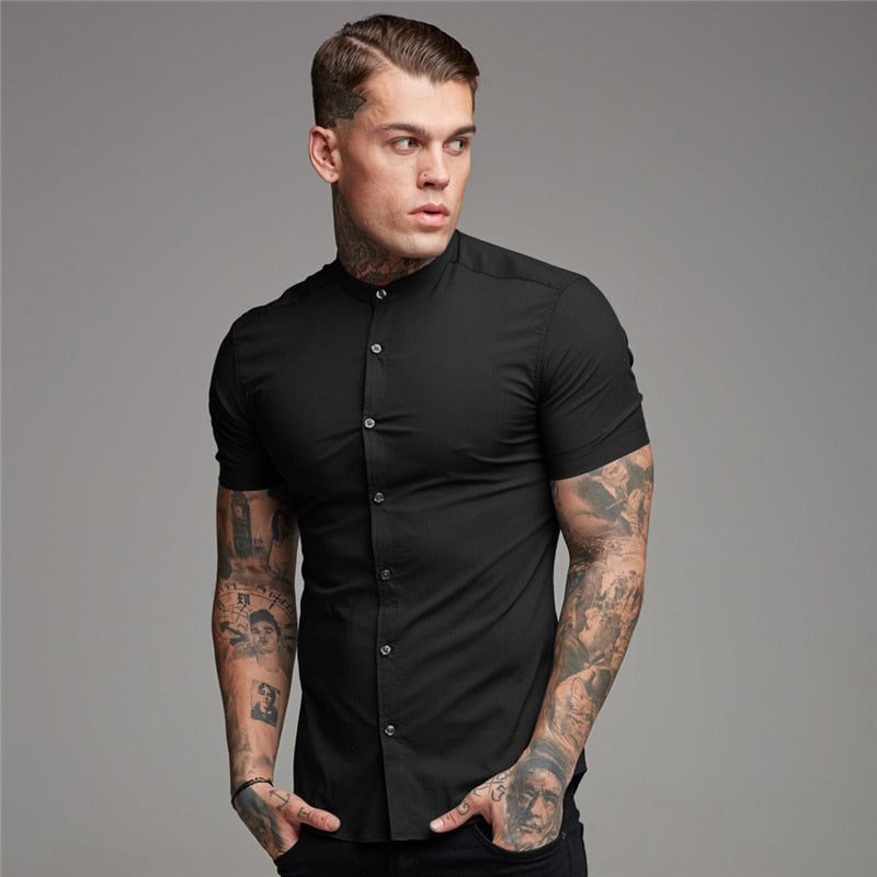 Camisa Manga Curta Gola Padre Slim Fit