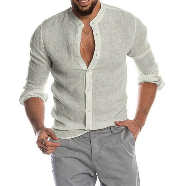 Camisa Cardigan Manga Longa de Linho